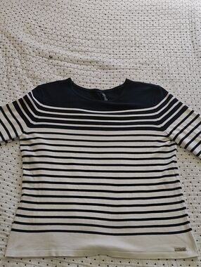 Saint James Navy and White Striped Boatneck Sweater